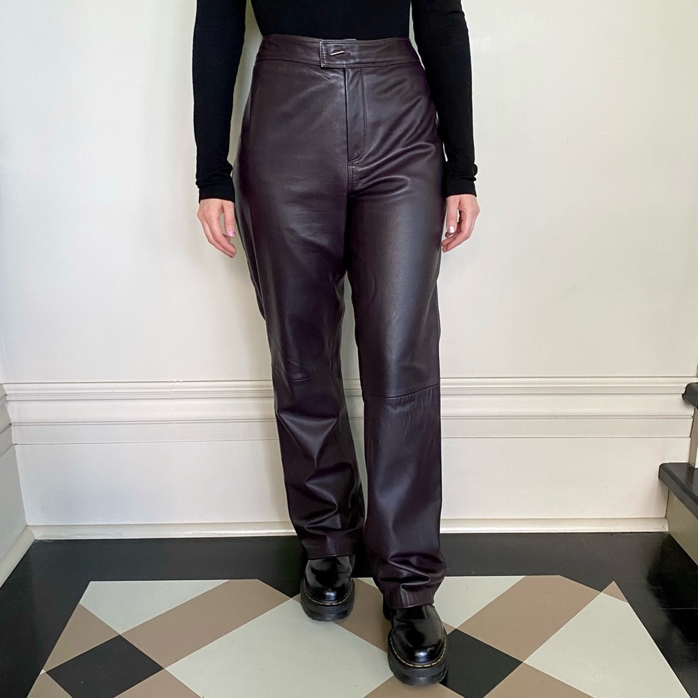 Vintage Michel Ambers 100% genuine leather dark aubergine high-waisted pants. 💜 - Picture 3 of 7